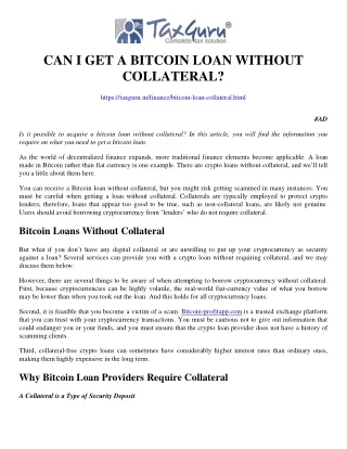 can i get a bitcoin loan without collateral