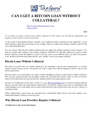 can i get a bitcoin loan without collateral