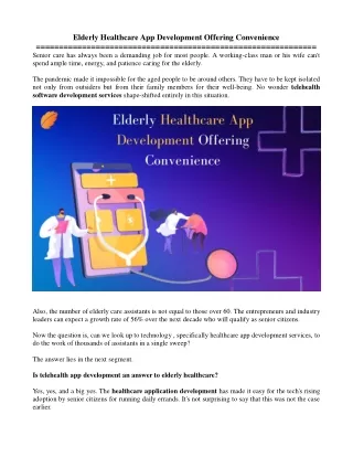 Elderly Healthcare App Development Offering Convenience