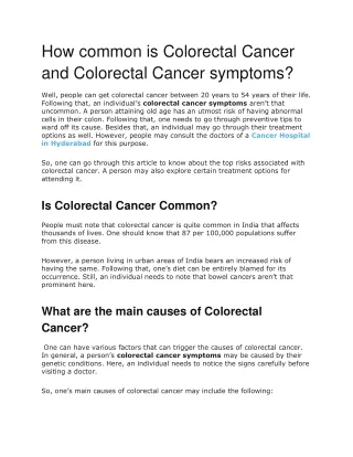 How common is Colorectal Cancer and Colorectal Cancer symptoms?
