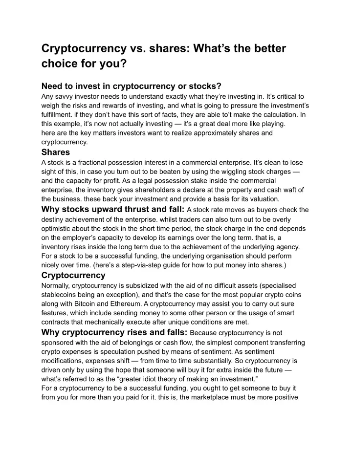 cryptocurrency vs shares what s the better choice