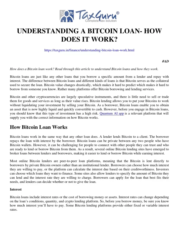 understanding a bitcoin loan how does it work