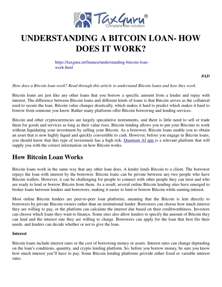 understanding a bitcoin loan how does it work