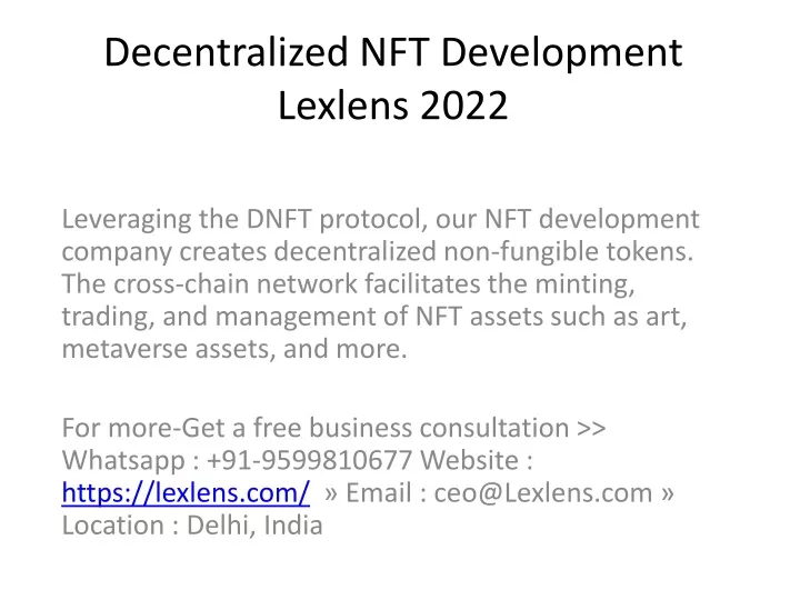 decentralized nft development lexlens 2022