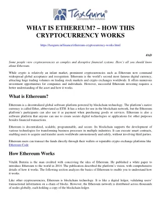 what is ethereum how this cryptocurrency works
