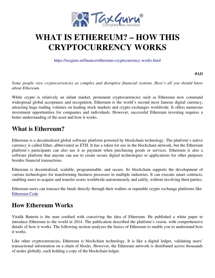 what is ethereum how this cryptocurrency works