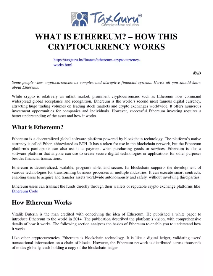 what is ethereum how this cryptocurrency works