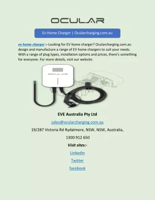 Ev Home Charger | Ocularcharging.com.au