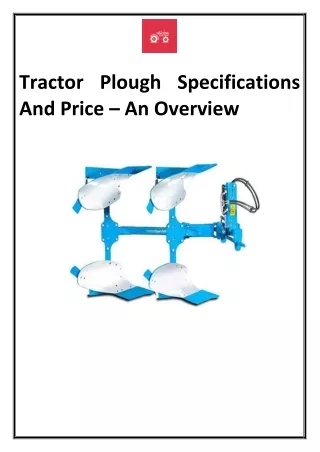 Tractor Plough Specifications And Price