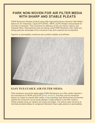 park non woven for air filter media with sharp