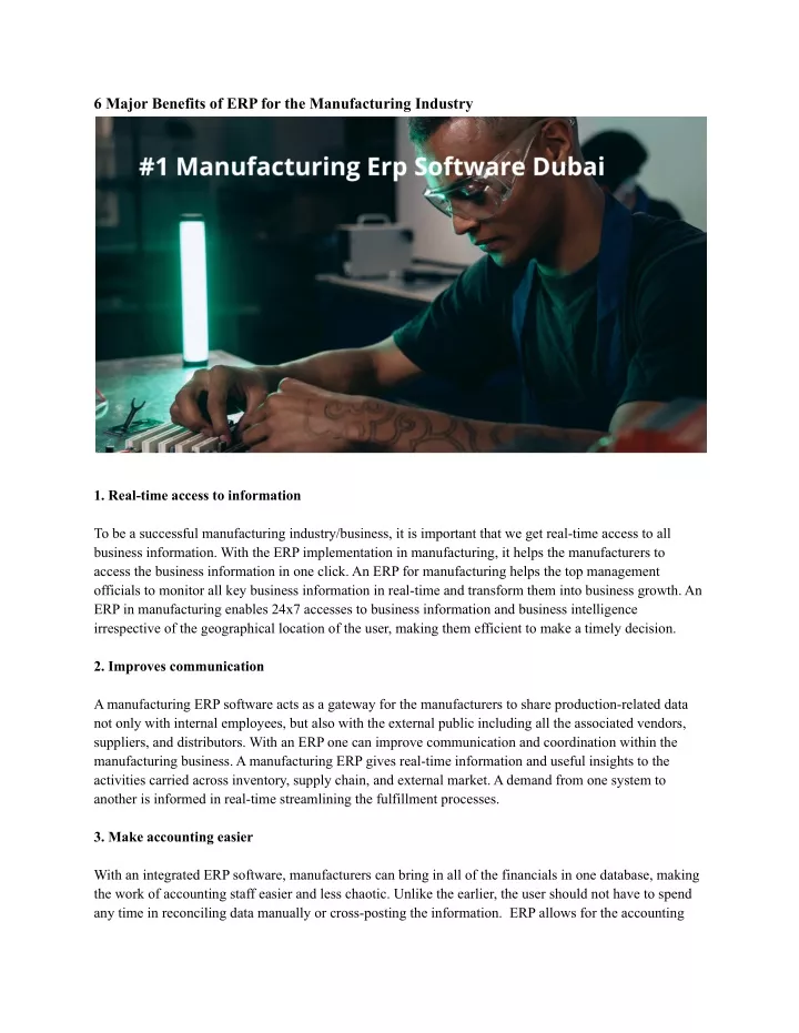 6 major benefits of erp for the manufacturing