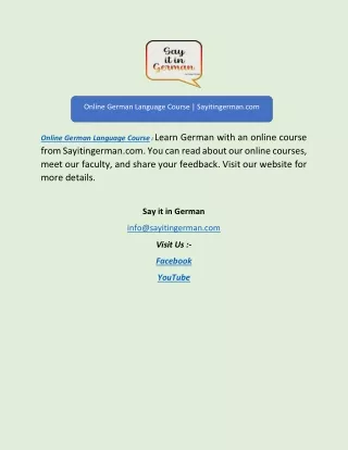 Online German Language Course | Sayitingerman.com