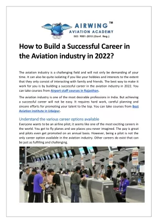 How to Build a Successful Career in the Aviation industry in 2022