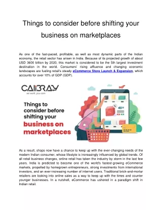 Calibray - Things to consider before shifting your business on marketplaces