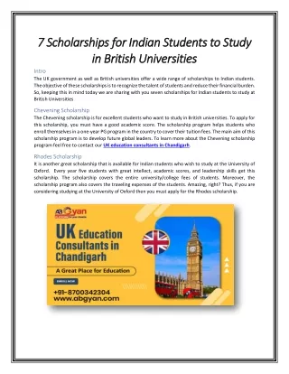 7 Scholarships for Indian Students to Study in British Universities