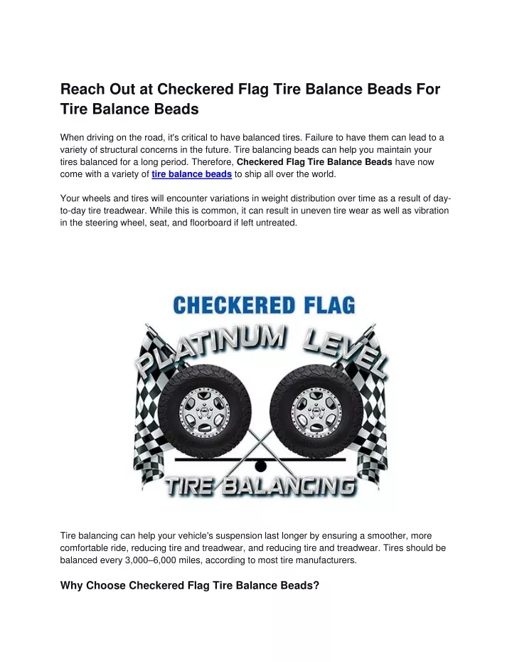 reach out at checkered flag tire balance beads