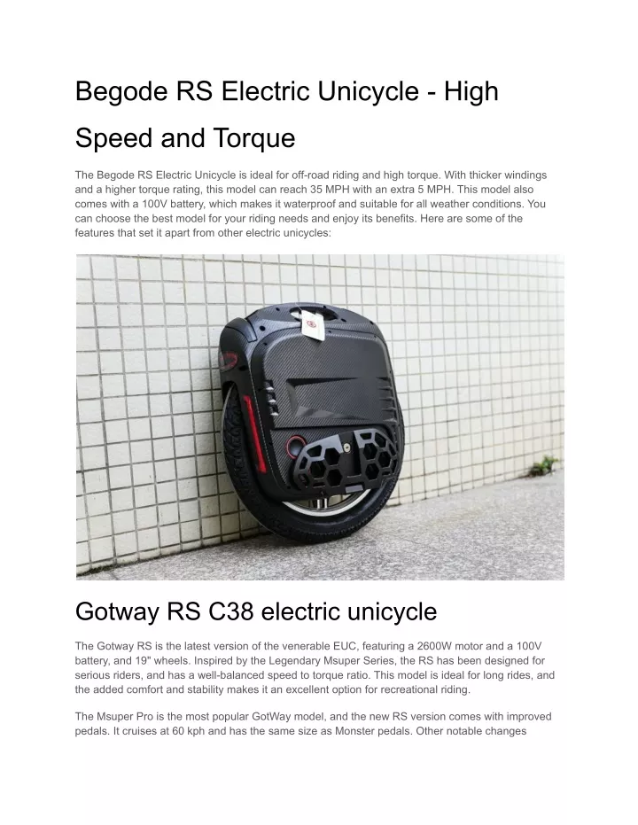 begode rs electric unicycle high