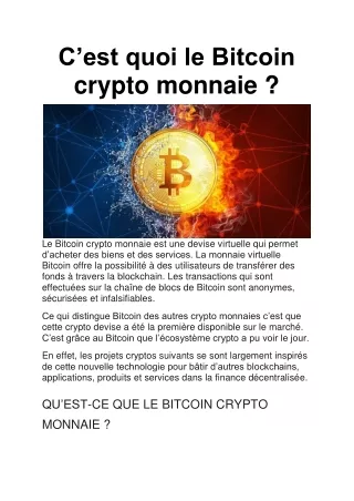 c est quoi le bitcoin crypto monnaie