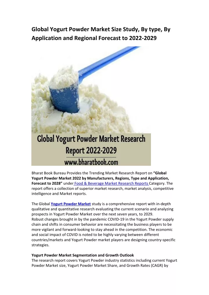 global yogurt powder market size study by type