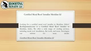 Certified Metal Roof Installer Meridian Id  Roofingremains.com
