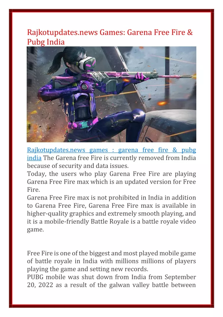 rajkotupdates news games garena free fire pubg
