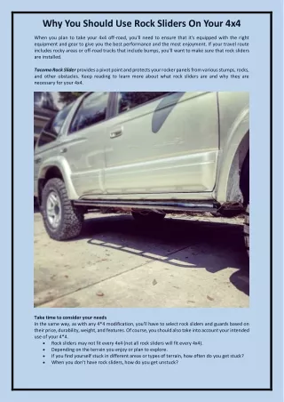 Why You Should Use Rock Sliders On Your 4x4