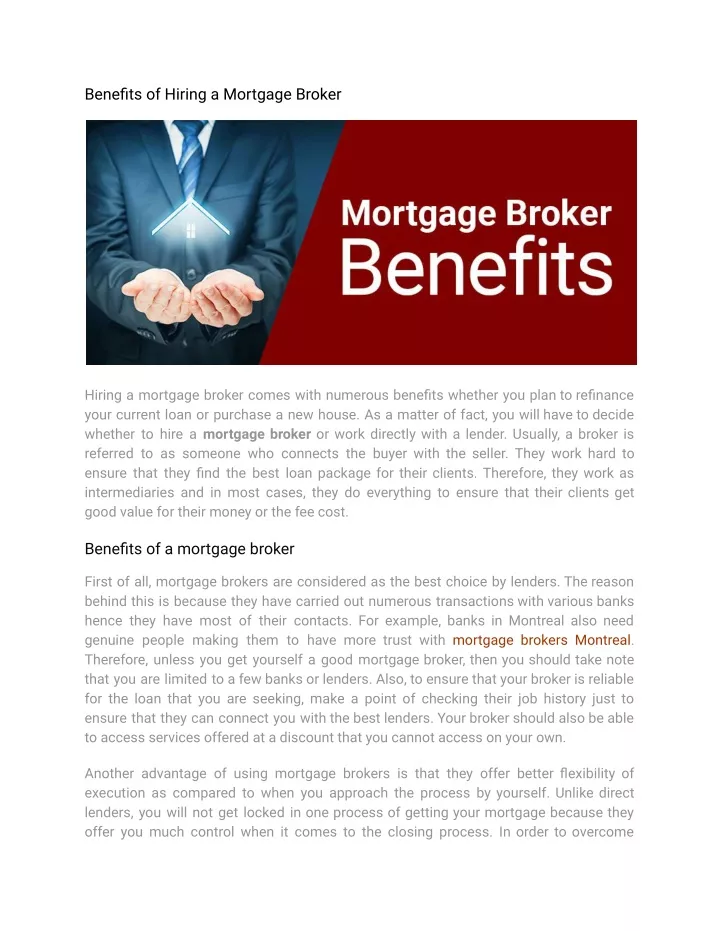 benefits of hiring a mortgage broker