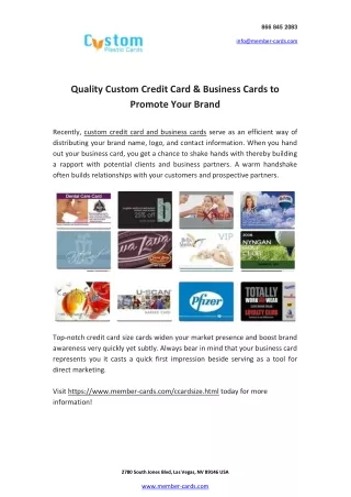 Quality Custom Credit Card & Business Cards to Promote Your Brand