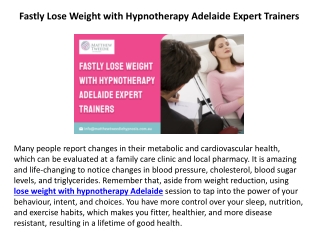 Fastly Lose Weight with Hypnotherapy Adelaide Expert Trainers