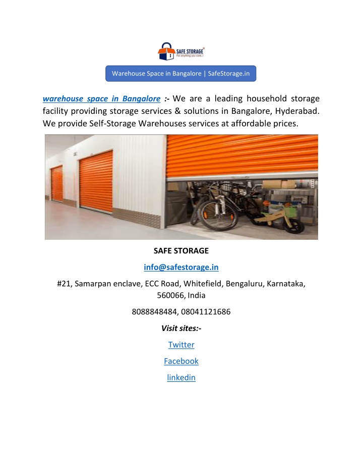 warehouse space in bangalore safestorage in