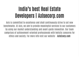 India’s best Real Estate Developers | Axisecorp.com