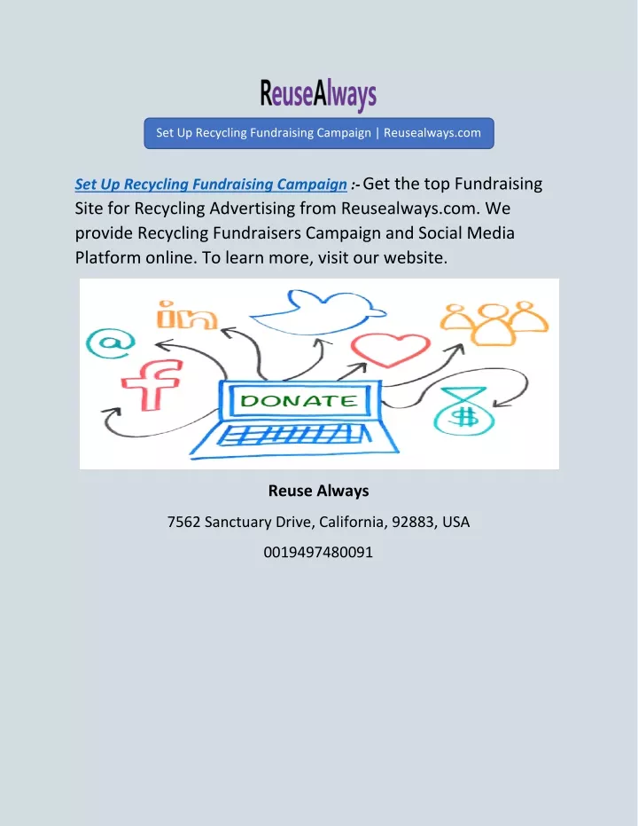 set up recycling fundraising campaign reusealways