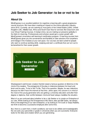 job seeker to job generator to be or not to be