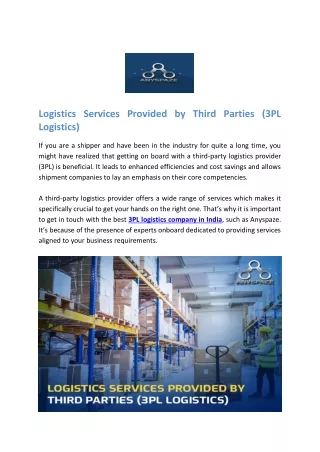 Logistics Services Provided by Third Parties (3PL Logistics)