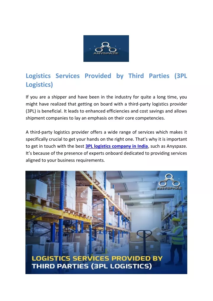 logistics services provided by third parties