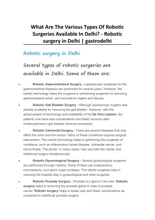 What Are The Various Types Of Robotic Surgeries Available In Delhi? - Robotic su