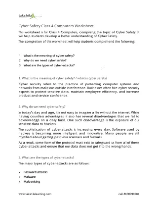cyber safety class 4 computers worksheet