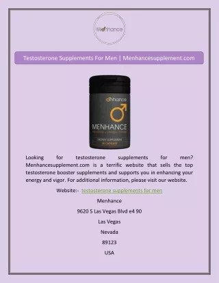 Testosterone Supplements For Men | Menhancesupplement.com