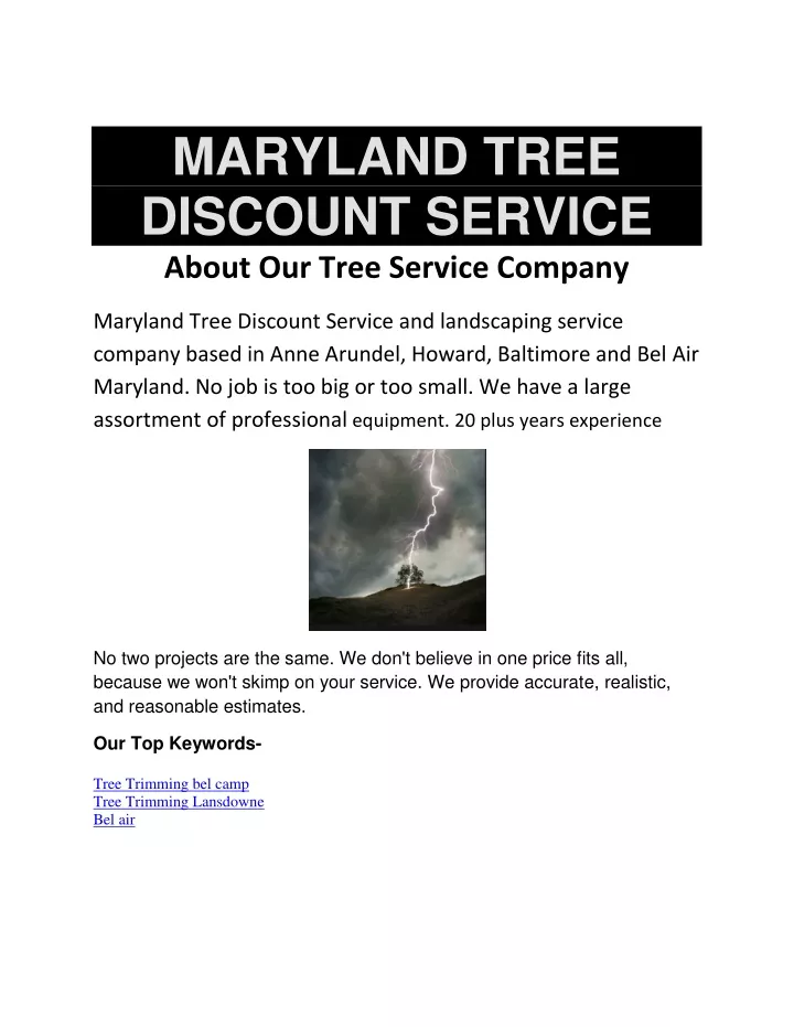 maryland tree discount service about our tree