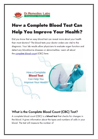 How a Complete Blood Test Can Help You Improve Your Health