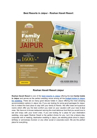 Best Resorts in Jaipur - Roshan Haveli Resort