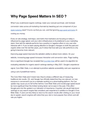 Why Page Speed Matters In SEO