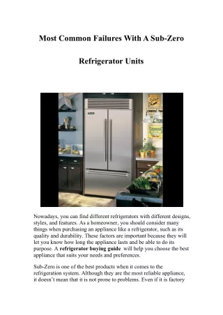 Most Common Failures With A Sub-Zero Refrigerator Units