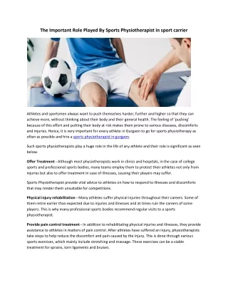 The Important Role Played By Sports Physiotherapist in sport carrier
