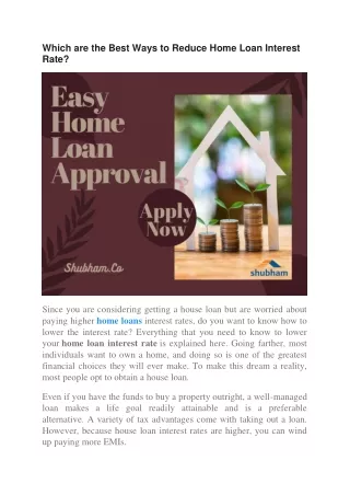 Which are the Best Ways to Reduce Home Loan Interest Rate