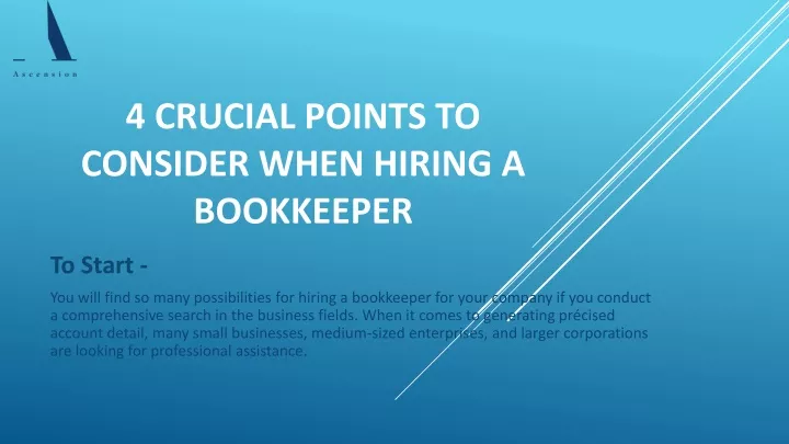 4 crucial points to consider when hiring a bookkeeper