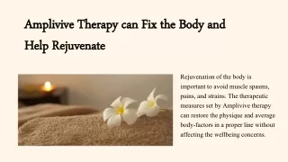 Amplivive Therapy can Fix the Body and Help Rejuvenate