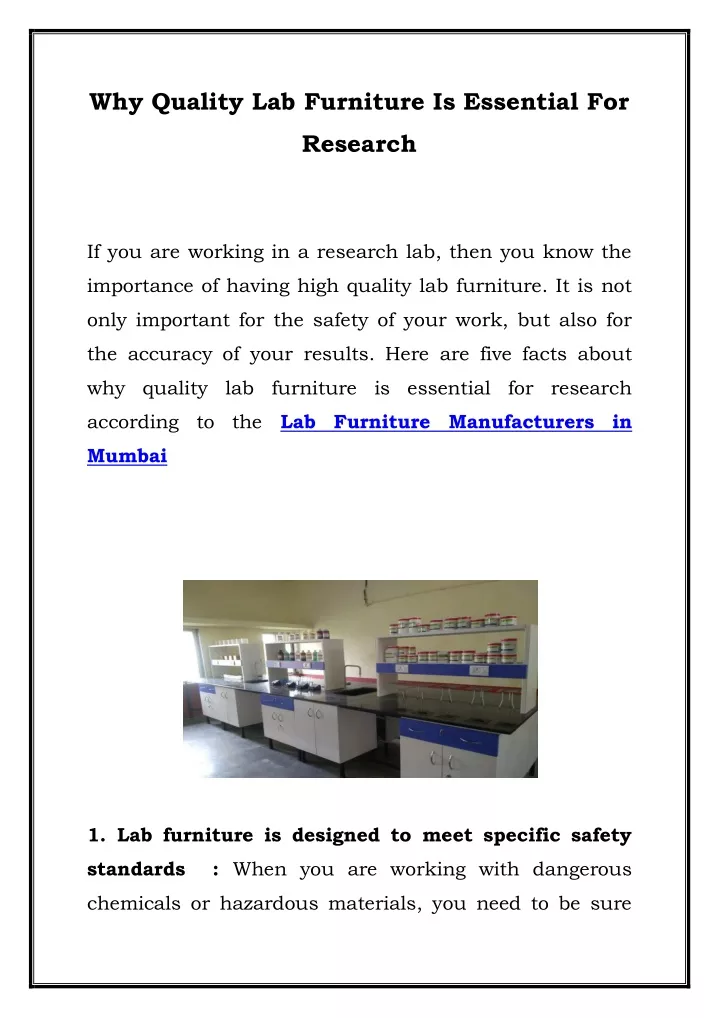 why quality lab furniture is essential for