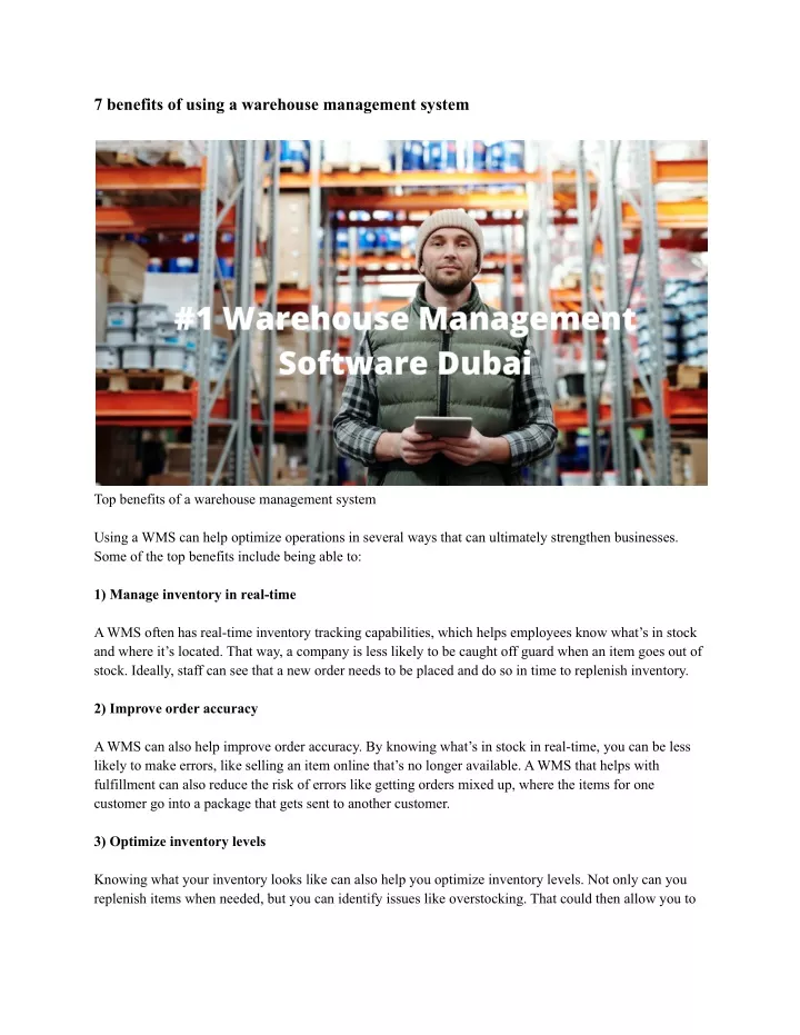 7 benefits of using a warehouse management system