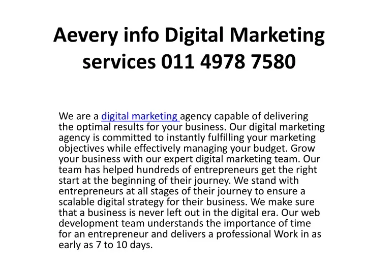 aevery info digital marketing services 011 4978